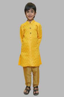 Yellow Brocade Kurta with Golden Pajama