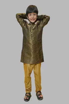 Black & Gold Brocade Kurta Pajama set
