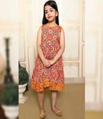 Ajrak Print Frock with Mustard border & belt