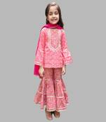Cotton Floral Print kurta with sharara and dupatta