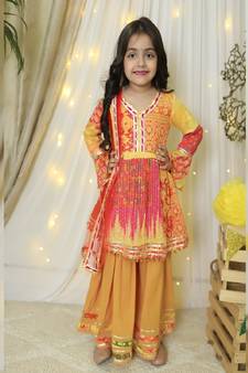 Multi Colored Yellow., Pink & Red Sharara Set