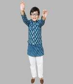 Blue Cotton Print Nehru Jacket Set