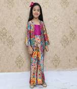 Pink top with multicolor jacket and pant set