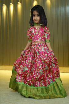 Floral Print Silk Lehenga Set