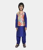 Blue Silk Kurta with Multicolor Jacket