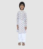 White Cotton Kurta Pajama set With Car Print
