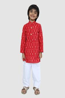 Ikkat Print Red Kurta and Pajama Set