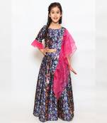 Blue Peacock print Lehenga Choli Set with an layered Organza dupatta