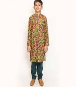 Green Floral Print Cotton Kurta Pajama set