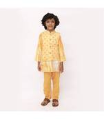 Yellow Tie-dye Cotton Kurta pajama with Nehru Jacket