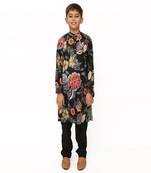 Black floral print Kurta Pajama Set