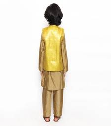 SIlk Yellow and golden Kurta Pajama And Nehru Jacket Set