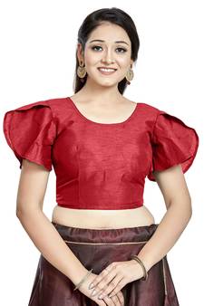 Red Art Silk Designer Party Wear Readymade Blouse