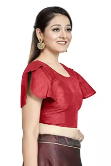 Red Art Silk Designer Party Wear Readymade Blouse