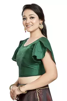 Bottle Green Art Silk Designer Party Wear Readymade Blouse