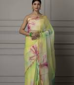 Geroo Jaipur Lime Green & Pink Tie and Dye Pure Silk Kota Saree