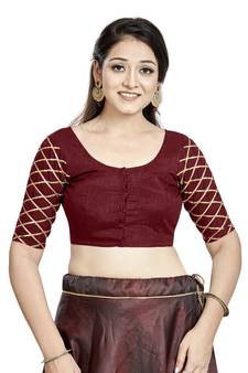 Maroon Art Silk Designer Party Wear Readymade Blouse