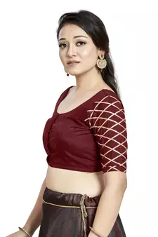 Maroon Art Silk Designer Party Wear Readymade Blouse