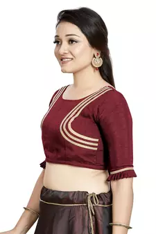 Maroon Art Silk Designer Party Wear Readymade Blouse