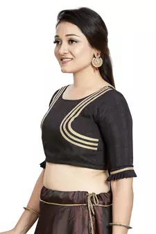 Black Art Silk Designer Party Wear Readymade Blouse