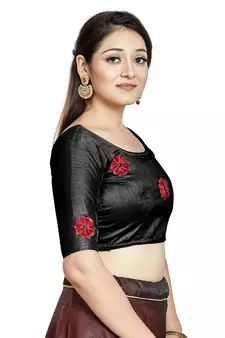 Black Art Silk Designer Party Wear Readymade Blouse