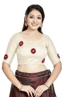 Off White Art Silk Designer Party Wear Readymade Blouse