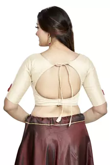 Off White Art Silk Designer Party Wear Readymade Blouse