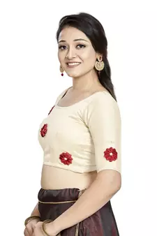 Off White Art Silk Designer Party Wear Readymade Blouse