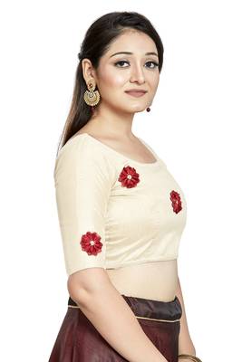 Off White Art Silk Designer Party Wear Readymade Blouse 4