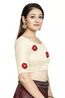 Off White Art Silk Designer Party Wear Readymade Blouse