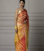 Geroo Jaipur Yellow & Orange Bandhani Pure Silk Kota Saree