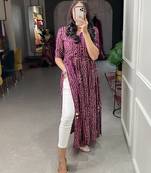 Women's Pure Cotton With Foil Printed Ankle Length Straight Naira Cut Kurti