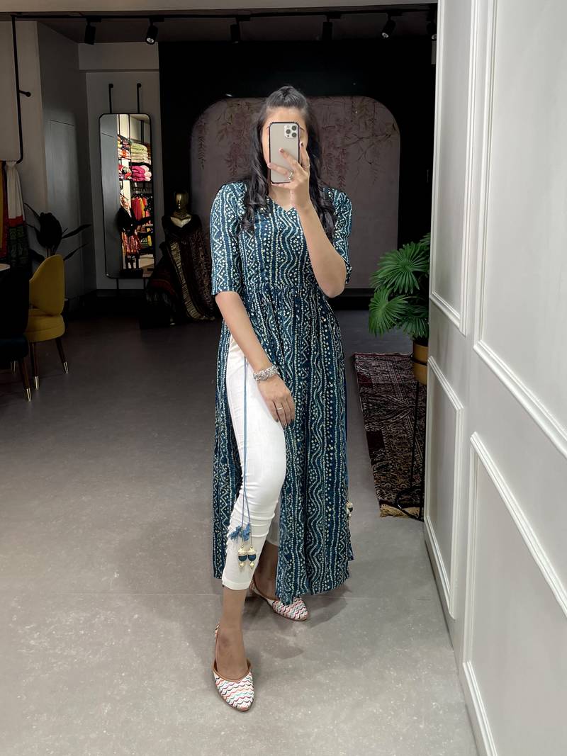 Cut Kurti Kurti Jeans And Shoes Women's Pure Cotton With Foil