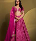 PINK PRINTED CRREPE FESTIVE BRIDAL WEDDING & PARTY WEAR SEMI STITCHED LEHENGA