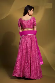 PINK PRINTED CRREPE FESTIVE BRIDAL WEDDING & PARTY WEAR SEMI STITCHED LEHENGA