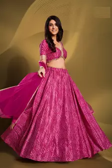 PINK PRINTED CRREPE FESTIVE BRIDAL WEDDING & PARTY WEAR SEMI STITCHED LEHENGA