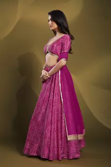 PINK PRINTED CRREPE FESTIVE BRIDAL WEDDING & PARTY WEAR SEMI STITCHED LEHENGA
