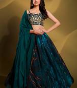 Teal Organza Sequins Embroidered Lehenga Choli