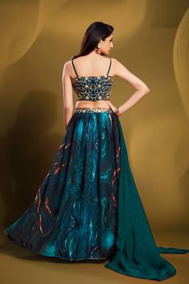 Teal Organza Sequins Embroidered Lehenga Choli 3
