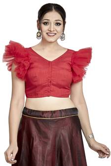 Red Art Silk & Net Designer Party Wear Readymade Blouse