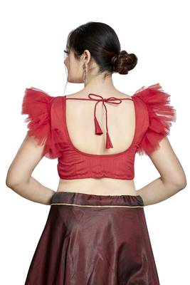 Red Art Silk & Net Designer Party Wear Readymade Blouse 2