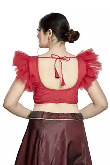 Red Art Silk & Net Designer Party Wear Readymade Blouse