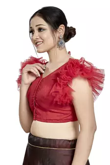 Red Art Silk & Net Designer Party Wear Readymade Blouse