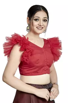 Red Art Silk & Net Designer Party Wear Readymade Blouse