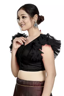 Black Art Silk & Net Designer Party Wear Readymade Blouse