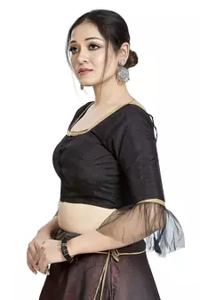 Black Art Silk Designer Party Wear Readymade Blouse