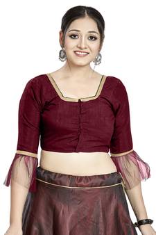 Maroon Art Silk Designer Party Wear Readymade Blouse