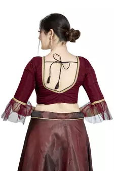 Maroon Art Silk Designer Party Wear Readymade Blouse