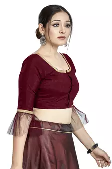 Maroon Art Silk Designer Party Wear Readymade Blouse