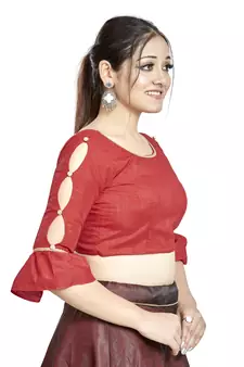 Red Art Silk Designer Party Wear Readymade Blouse